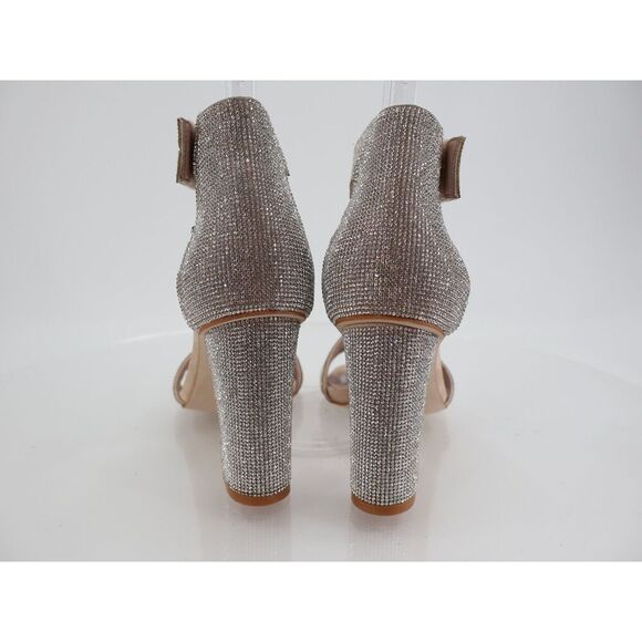 Jeffrey Campbell Silver Rhinestone Nude Block Heel Size 8 Ankle Strap Sandal - Picture 4 of 15
